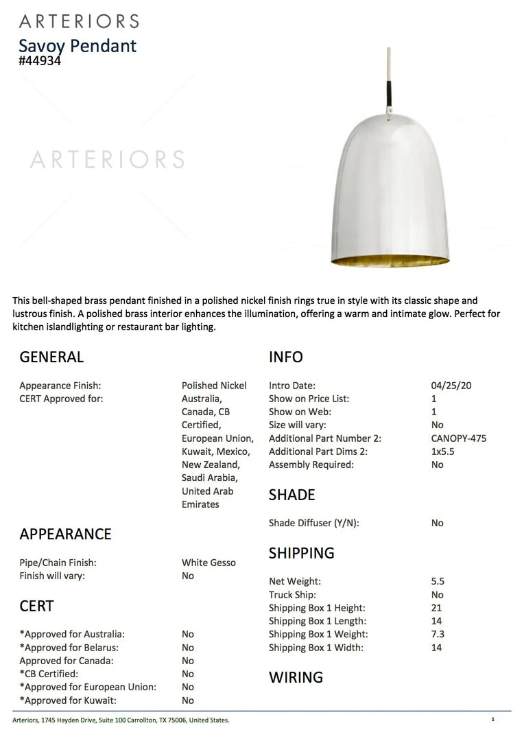 Arteriors Home Savoy Pendant Polished Nickel New Arrivals 6 Arteriors Home Savoy Pendant Polished Nickel New Arrivals
