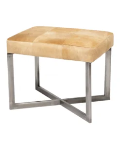 Made Goods New Arrivals Roger Single Bench Beige Hide With Silver Metal Base