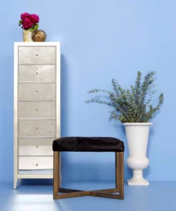 Made Goods New Arrivals Roger Single Bench Dark Brown Hide With Antique Brass Base