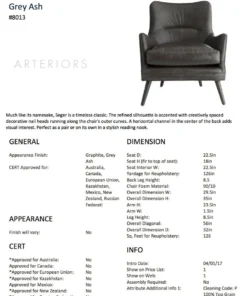 Arteriors Home New Arrivals Seger Chair Graphite Leather Grey Ash