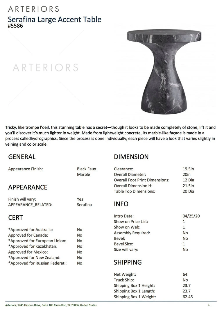 Arteriors Home Serafina Large Accent Table Faux Black Marble 6 Arteriors Home Serafina Large Accent Table Faux Black Marble