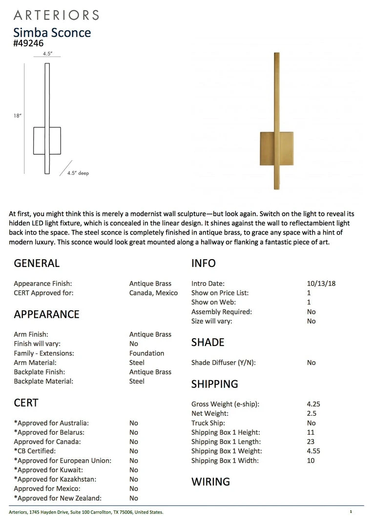 Arteriors Home Simba Sconce 5 Arteriors Home Simba Sconce