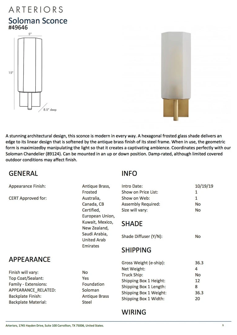 Arteriors Home Soloman Sconce Frosted Glass New Arrivals 4 Arteriors Home Soloman Sconce Frosted Glass New Arrivals