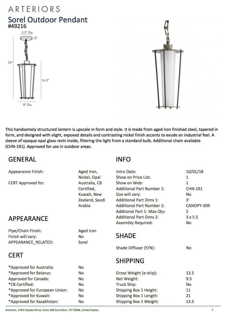 Arteriors Home New Arrivals Sorel Outdoor Pendant Iron 4 Arteriors Home New Arrivals Sorel Outdoor Pendant Iron