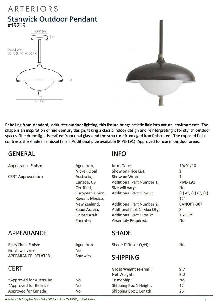 Arteriors Home Stanwick Outdoor Pendant Nickel 5 Arteriors Home Stanwick Outdoor Pendant Nickel