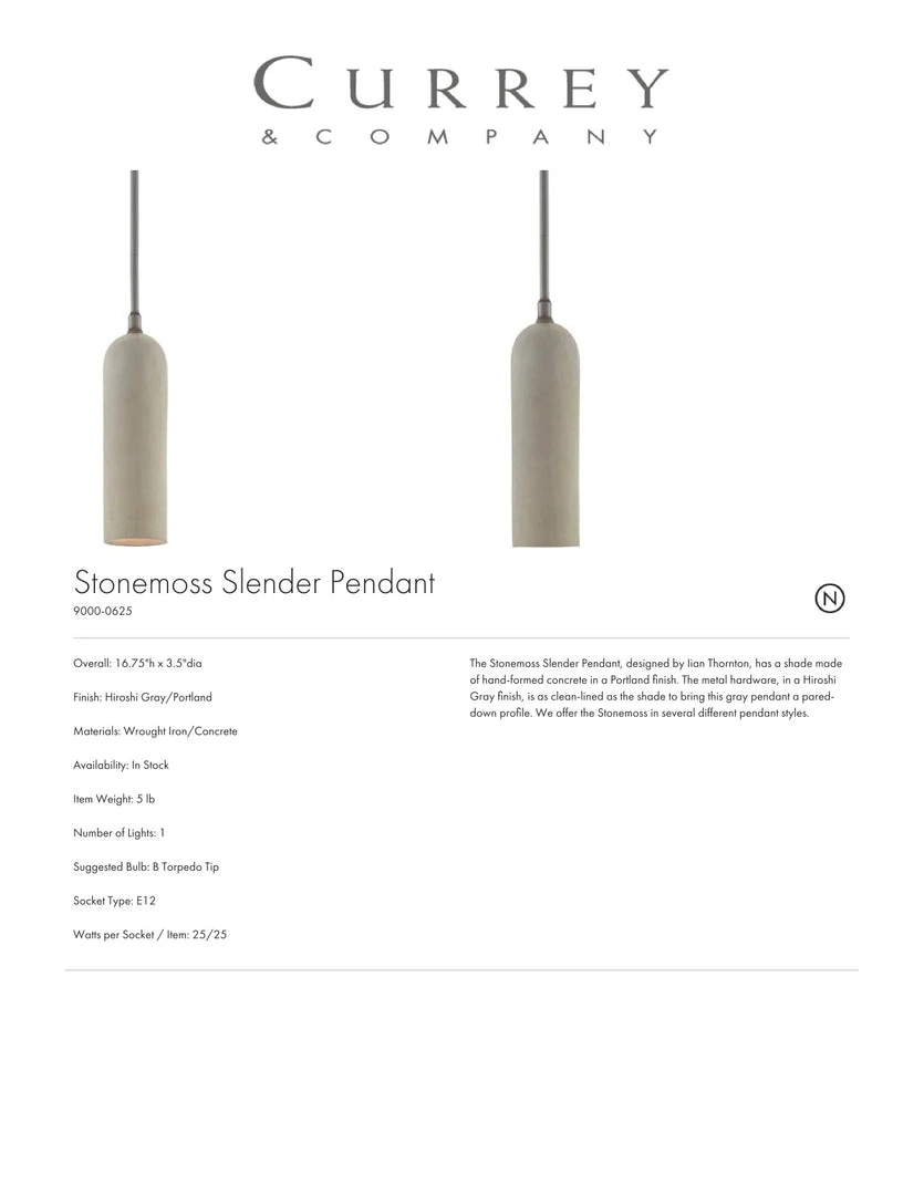 Currey And Company Stonemoss Slender Pendant 4 Currey And Company Stonemoss Slender Pendant