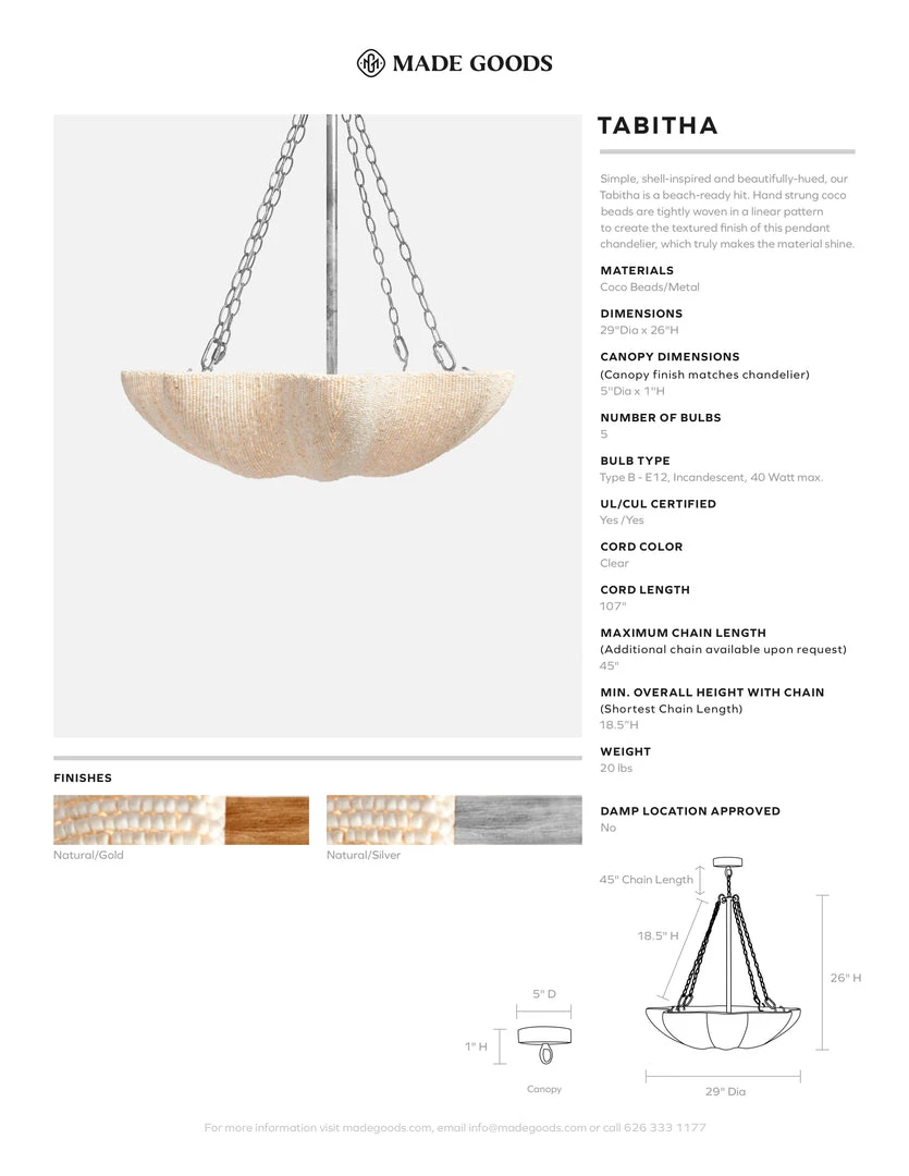 Made Goods New Arrivals Tabitha Chandelier Natural Coco Beads And Silver Metal 5 Made Goods New Arrivals Tabitha Chandelier Natural Coco Beads And Silver Metal