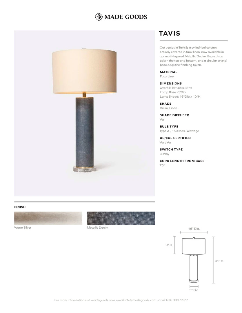 Made Goods Tavis Table Lamp Metallic Denim Faux Linen 5 Made Goods Tavis Table Lamp Metallic Denim Faux Linen