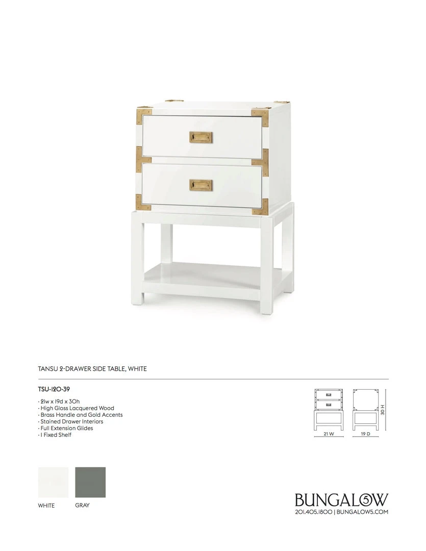 Bungalow 5 Tansu Two Drawer Side Table White 3 Bungalow 5 Tansu Two Drawer Side Table White
