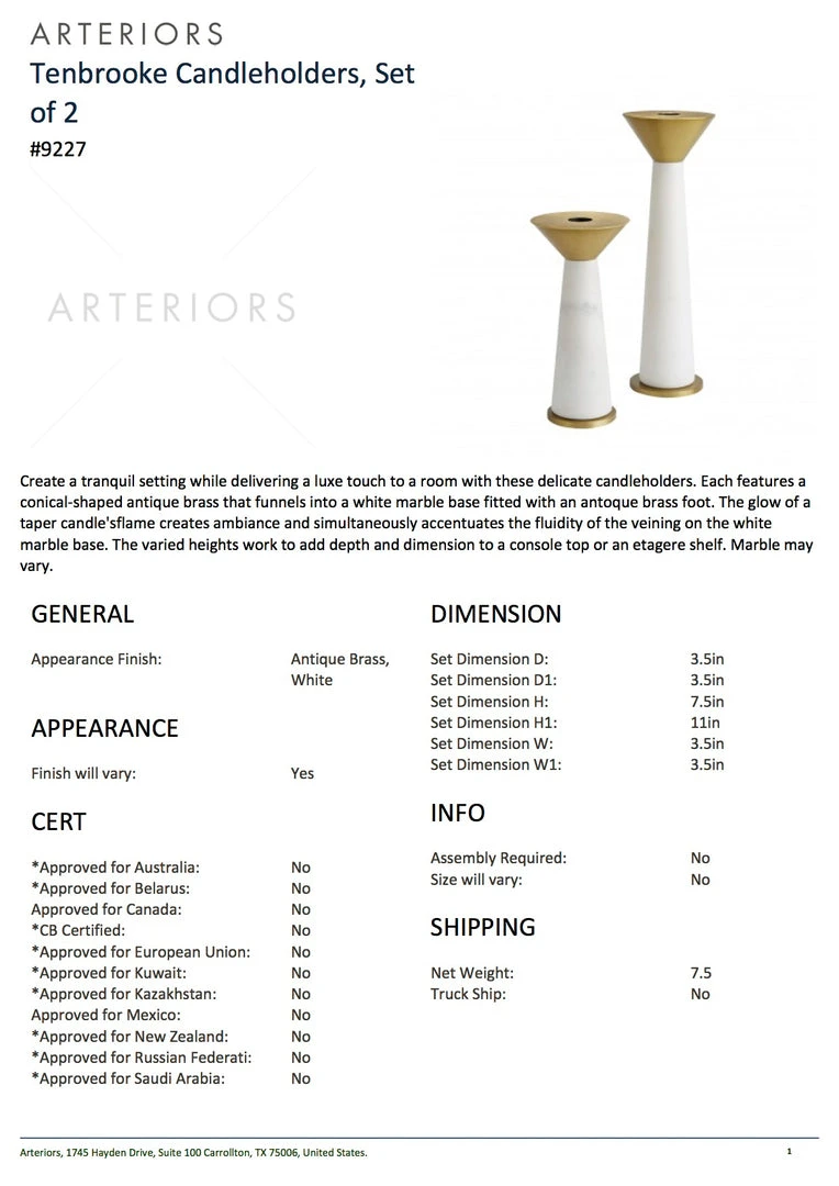 Arteriors Home Tenbrooke Candleholders White Set Of Two New Arrivals 6 Arteriors Home Tenbrooke Candleholders White Set Of Two New Arrivals