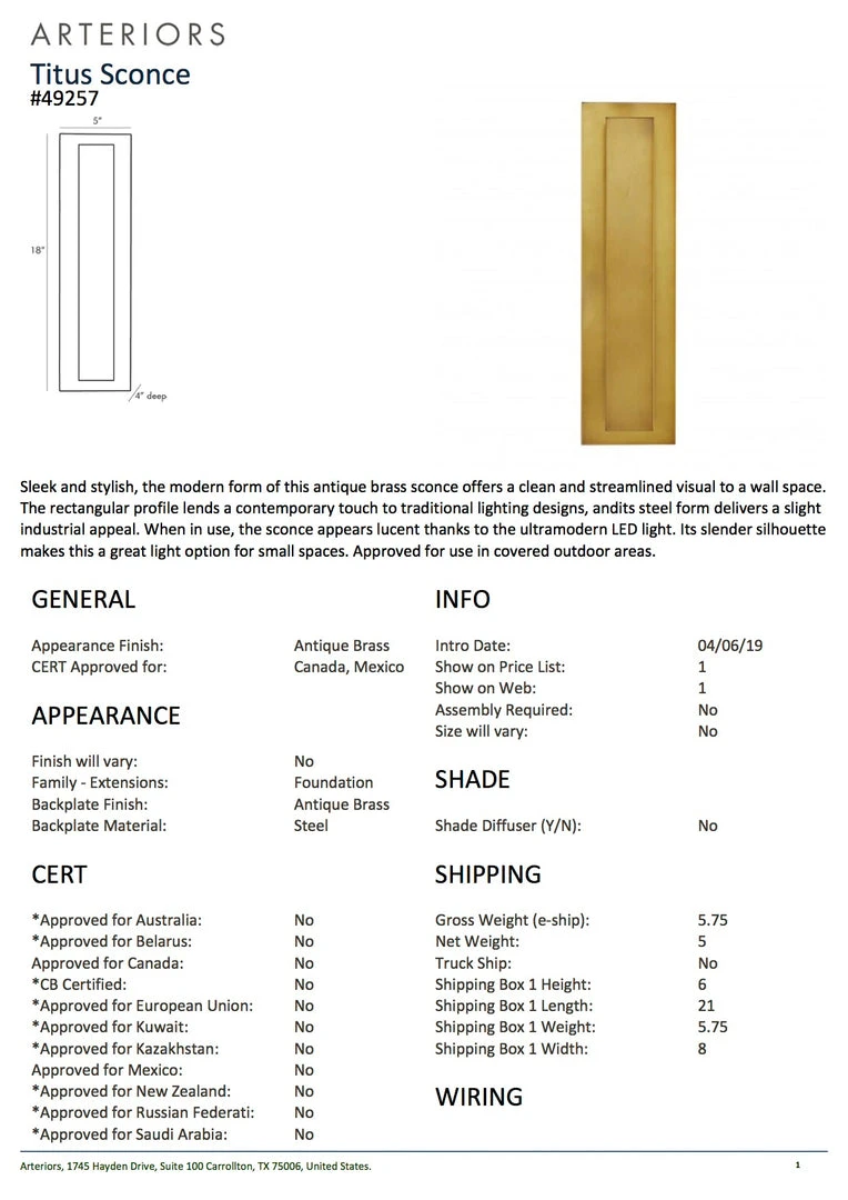 Arteriors Home New Arrivals Titus Sconce Antique Brass 4 Arteriors Home New Arrivals Titus Sconce Antique Brass