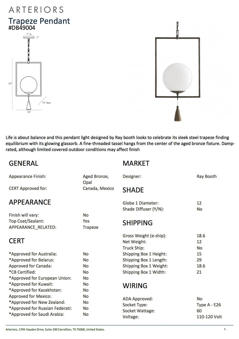 Arteriors Home New Arrivals Trapeze Pendant Antique Brass 7 Arteriors Home New Arrivals Trapeze Pendant Antique Brass