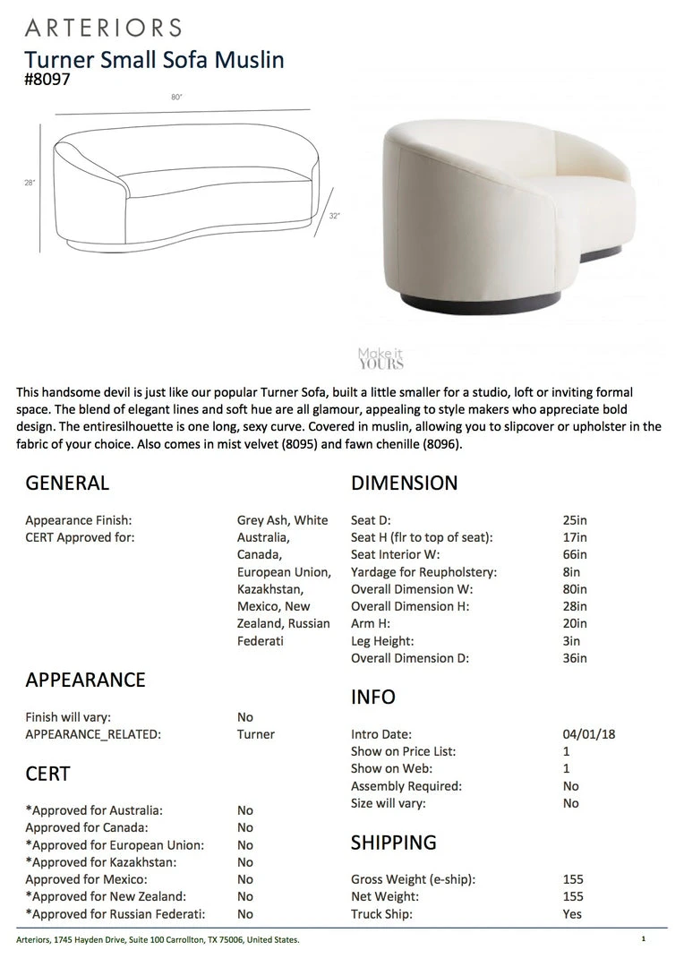 Arteriors Home Turner Small Sofa Muslin New Arrivals 5 Arteriors Home Turner Small Sofa Muslin New Arrivals