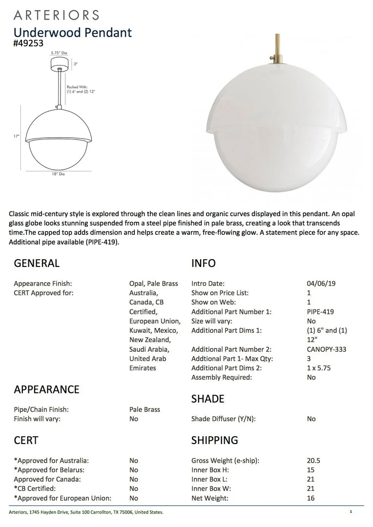 Arteriors Home Underwood Pendant Pale Brass New Arrivals 5 Arteriors Home Underwood Pendant Pale Brass New Arrivals