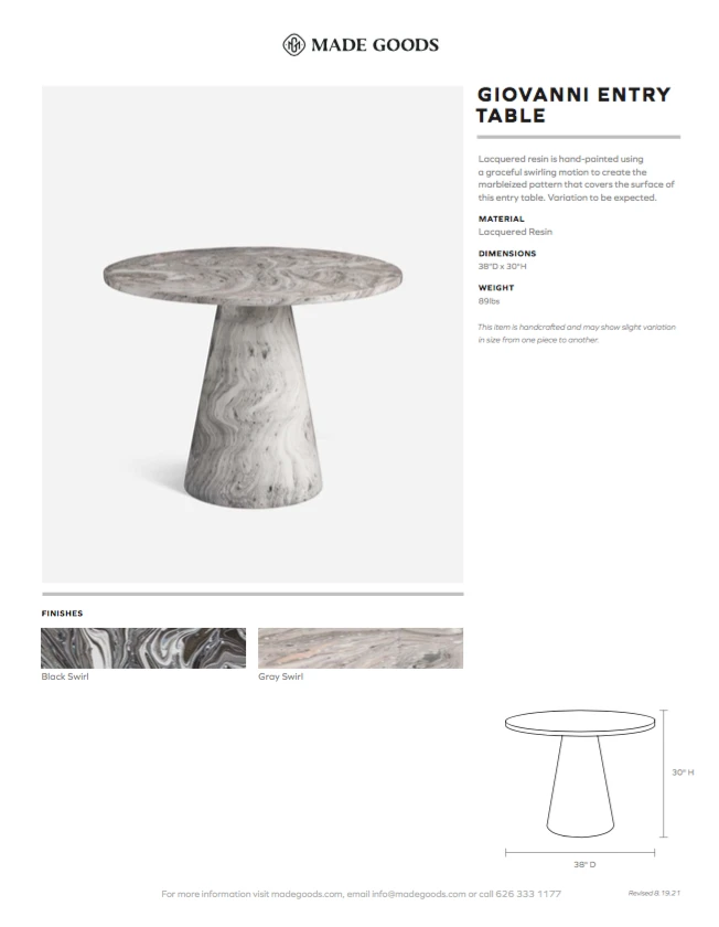 Made Goods Giovanni Entry Table Gray Swirl Lacquered Resin New Arrivals 8 Made Goods Giovanni Entry Table Gray Swirl Lacquered Resin New Arrivals