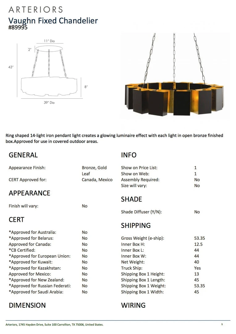 Arteriors Home Vaughn Fixed Chandelier 6 Arteriors Home Vaughn Fixed Chandelier