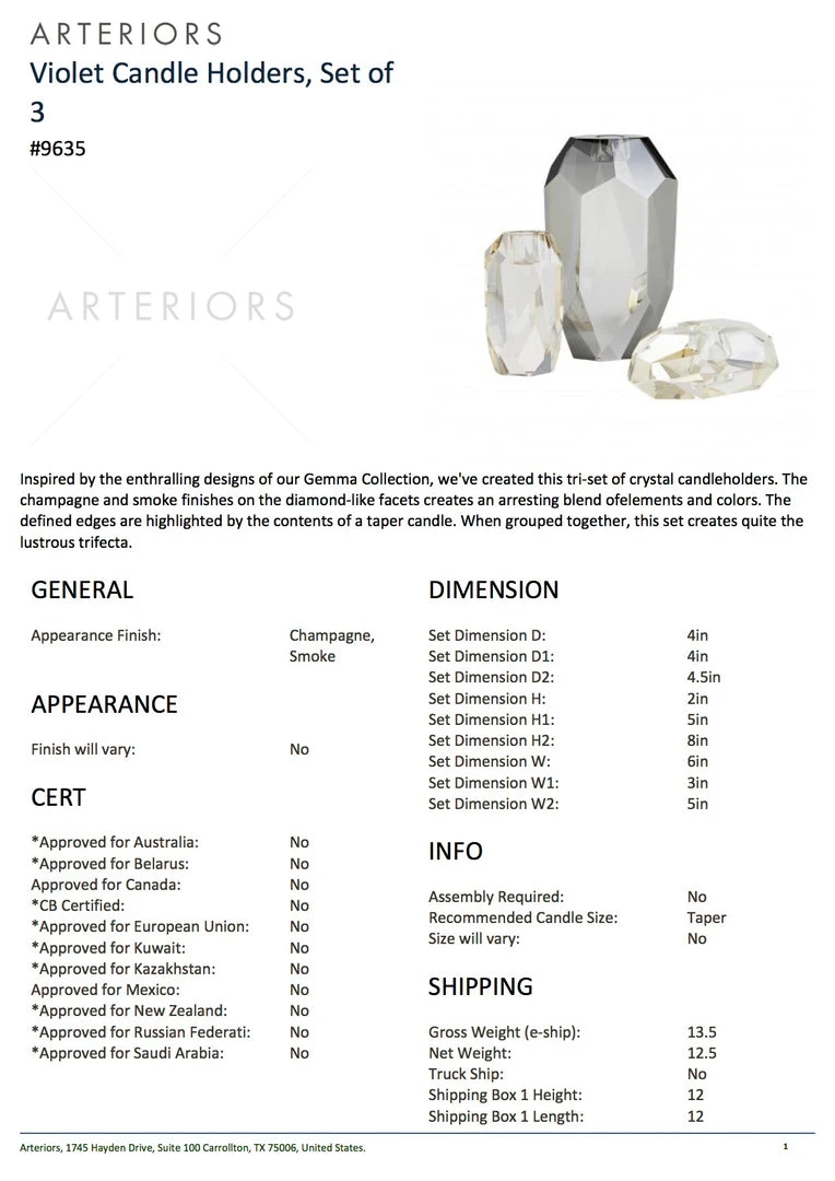 Arteriors Home Violet Candle Holders Set Of Three New Arrivals 5 Arteriors Home Violet Candle Holders Set Of Three New Arrivals