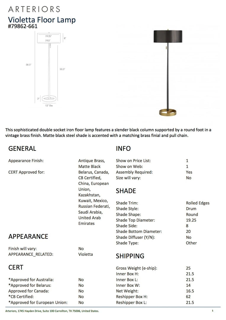 Arteriors Home Violetta Floor Lamp Matte Black 4 Arteriors Home Violetta Floor Lamp Matte Black