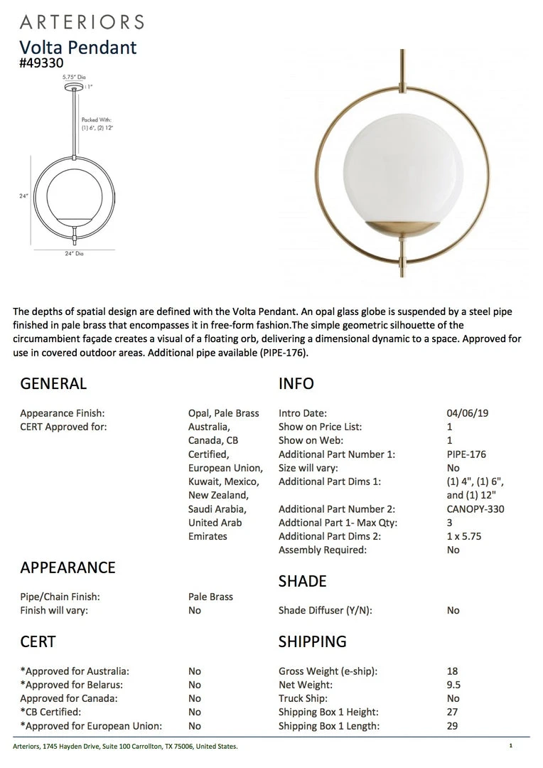 Arteriors Home Volta Pendant Pale Brass New Arrivals 5 Arteriors Home Volta Pendant Pale Brass New Arrivals