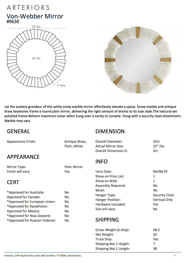 Arteriors Home New Arrivals Von-Webber Mirror 8 Arteriors Home New Arrivals Von-Webber Mirror