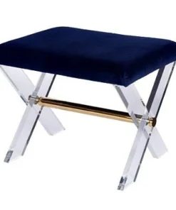 Worlds Away Dixon Navy Stool Brass
