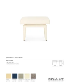 Bungalow 5 New Arrivals Winston Stool Ivory Leather