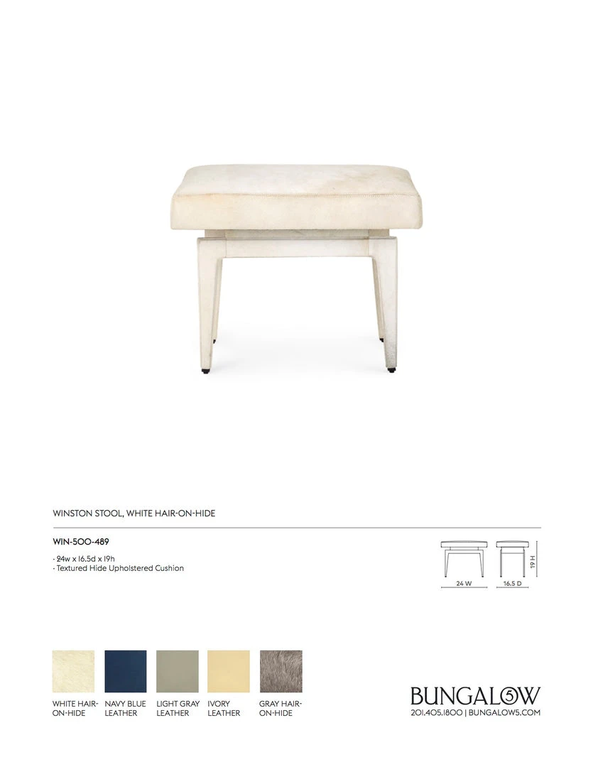 Bungalow 5 New Arrivals Winston Stool White Hide 8 Bungalow 5 New Arrivals Winston Stool White Hide