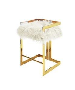 Worlds Away Emmett Counter Stool Brass And White Mongolian Fur New Arrivals
