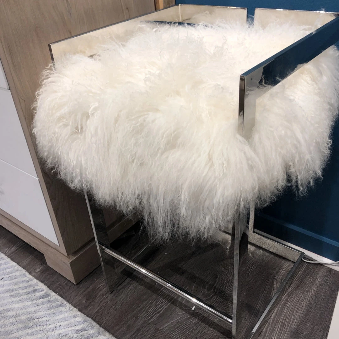 Worlds Away New Arrivals Emmett Counter Stool Nickel And White Mongolian Fur 5 Worlds Away New Arrivals Emmett Counter Stool Nickel And White Mongolian Fur