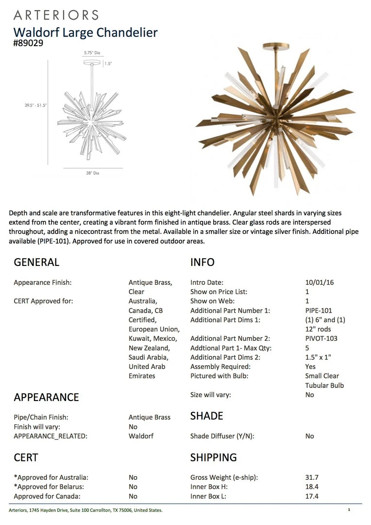 Arteriors Home Waldorf Chandelier Brass 2 Sizes New Arrivals 9 Arteriors Home Waldorf Chandelier Brass 2 Sizes New Arrivals