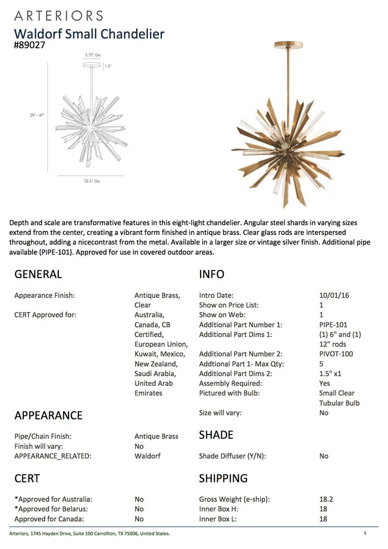 Arteriors Home Waldorf Chandelier Brass 2 Sizes New Arrivals 7 Arteriors Home Waldorf Chandelier Brass 2 Sizes New Arrivals