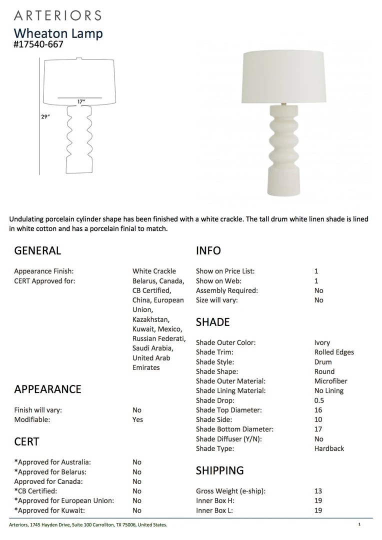 Arteriors Home Wheaton Table Lamp White Crackle New Arrivals 5 Arteriors Home Wheaton Table Lamp White Crackle New Arrivals