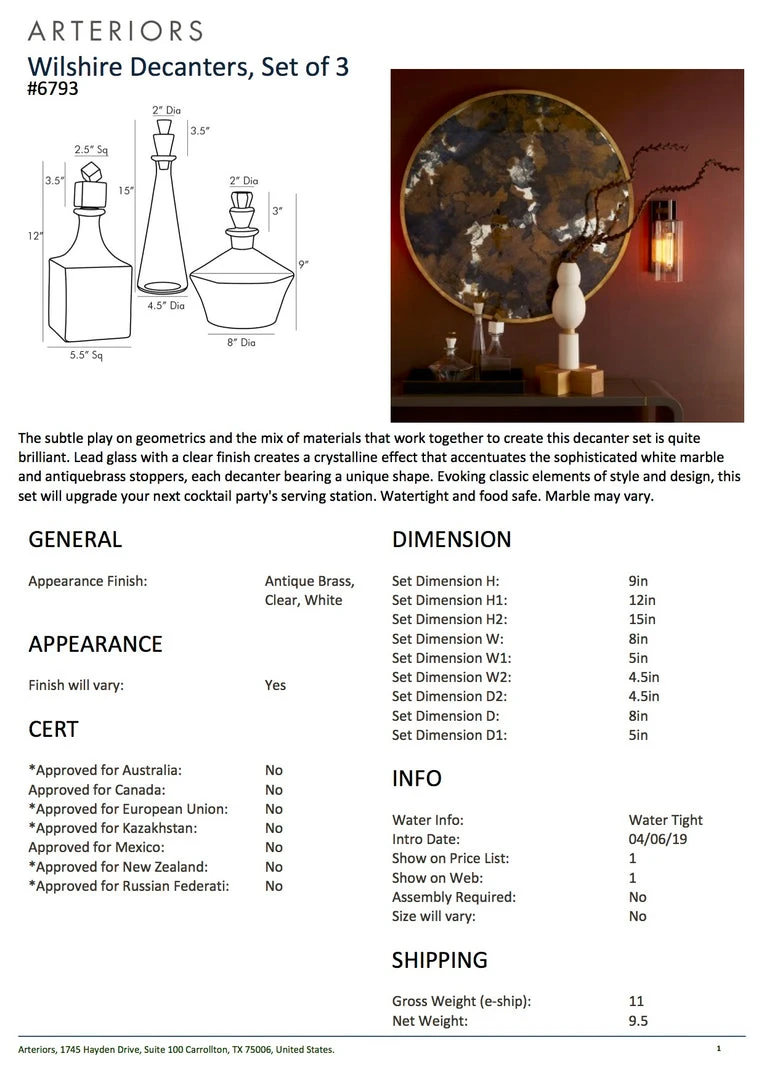 Arteriors Home New Arrivals Wilshire Decanter Set Of 3 5 Arteriors Home New Arrivals Wilshire Decanter Set Of 3