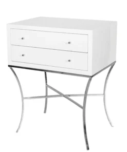 Worlds Away Elena Side Table White And Nickel