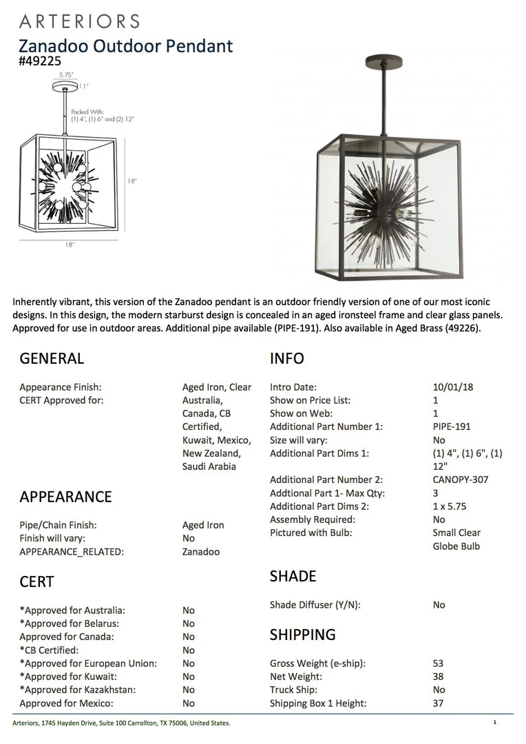 Arteriors Home New Arrivals Zanadoo Outdoor Pendant Aged Iron 5 Arteriors Home New Arrivals Zanadoo Outdoor Pendant Aged Iron