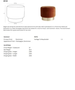 Arteriors Home Avalon Ottoman Persimmon Velvet