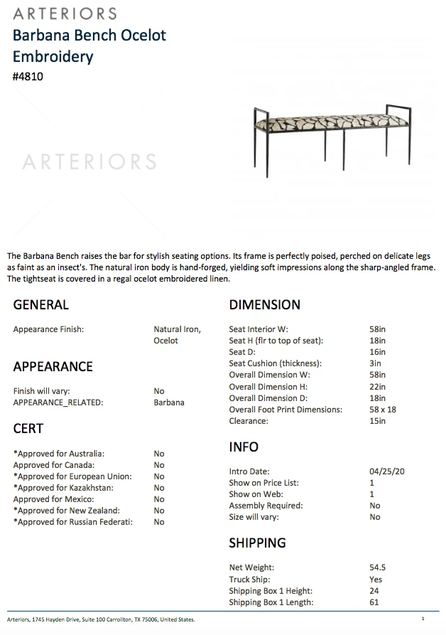 Arteriors Home Barbana Bench Ocelot Embroidery New Arrivals 9 Arteriors Home Barbana Bench Ocelot Embroidery New Arrivals