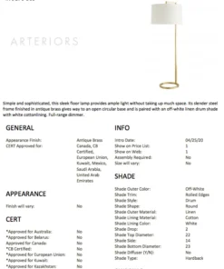 Arteriors Home Belden Floor Lamp Antique Brass