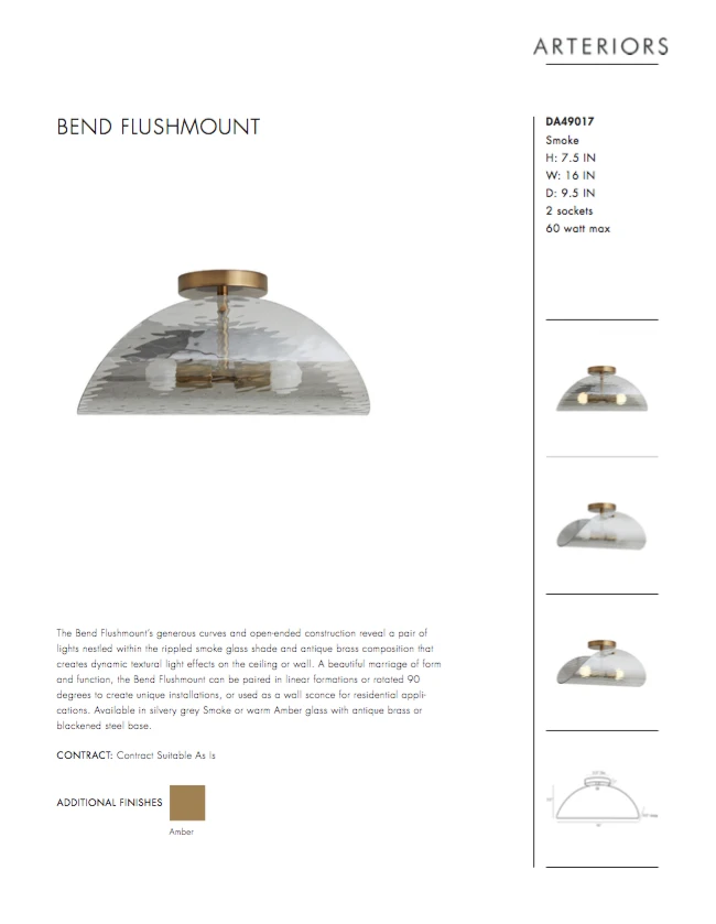 Arteriors Home Bend Flushmount Smoke And Brass 9 Arteriors Home Bend Flushmount Smoke And Brass