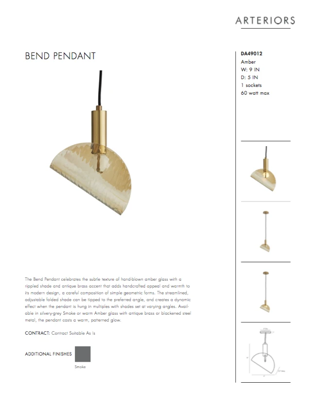 Arteriors Home Bend Pendant Amber Brass New Arrivals 10 Arteriors Home Bend Pendant Amber Brass New Arrivals