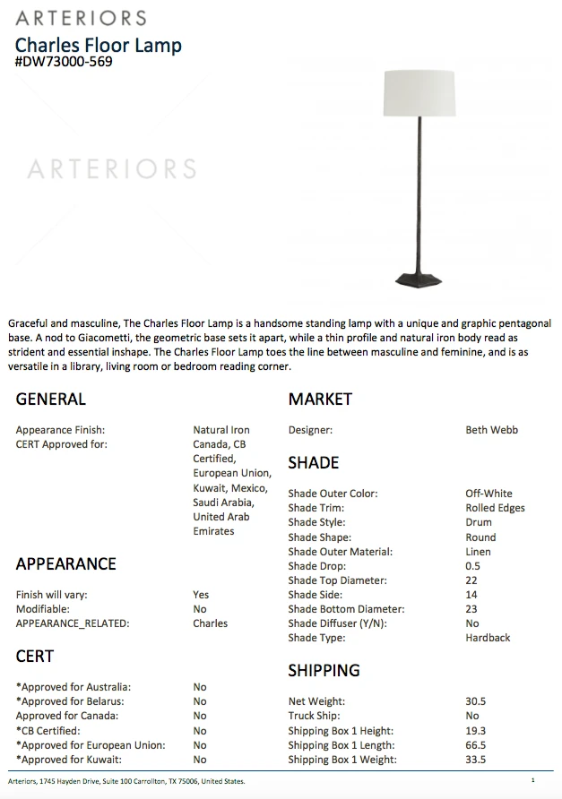 Arteriors Home Charles Floor Lamp 7 Arteriors Home Charles Floor Lamp