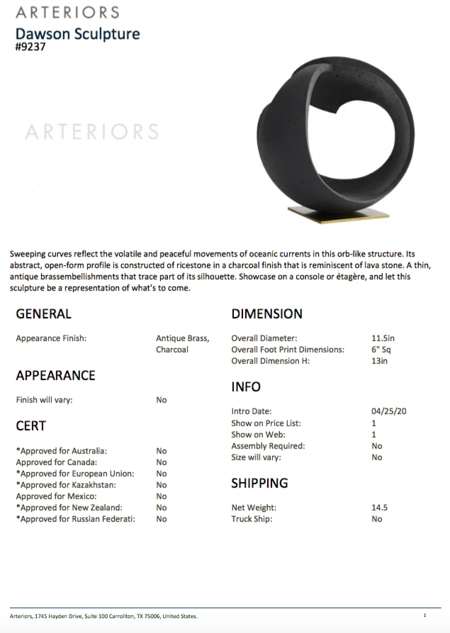 Arteriors Home Dawson Sculpture New Arrivals 10 Arteriors Home Dawson Sculpture New Arrivals