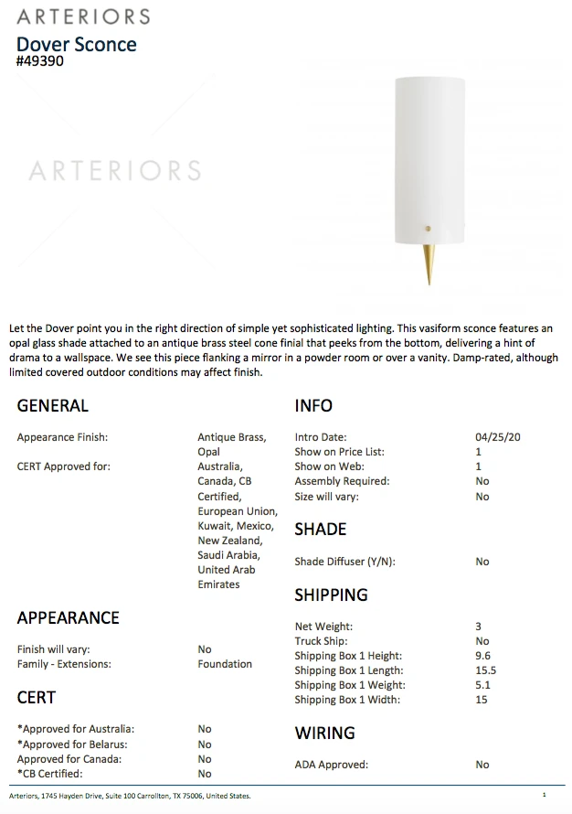 Arteriors Home New Arrivals Dover Sconce Antique Brass 8 Arteriors Home New Arrivals Dover Sconce Antique Brass