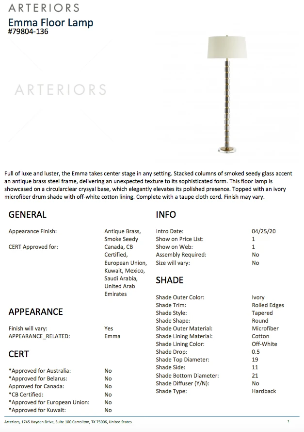 Arteriors Home Emma Floor Lamp 8 Arteriors Home Emma Floor Lamp