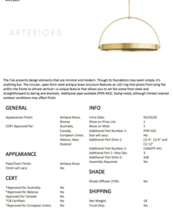Arteriors Home New Arrivals Fisk Pendant Antique Brass