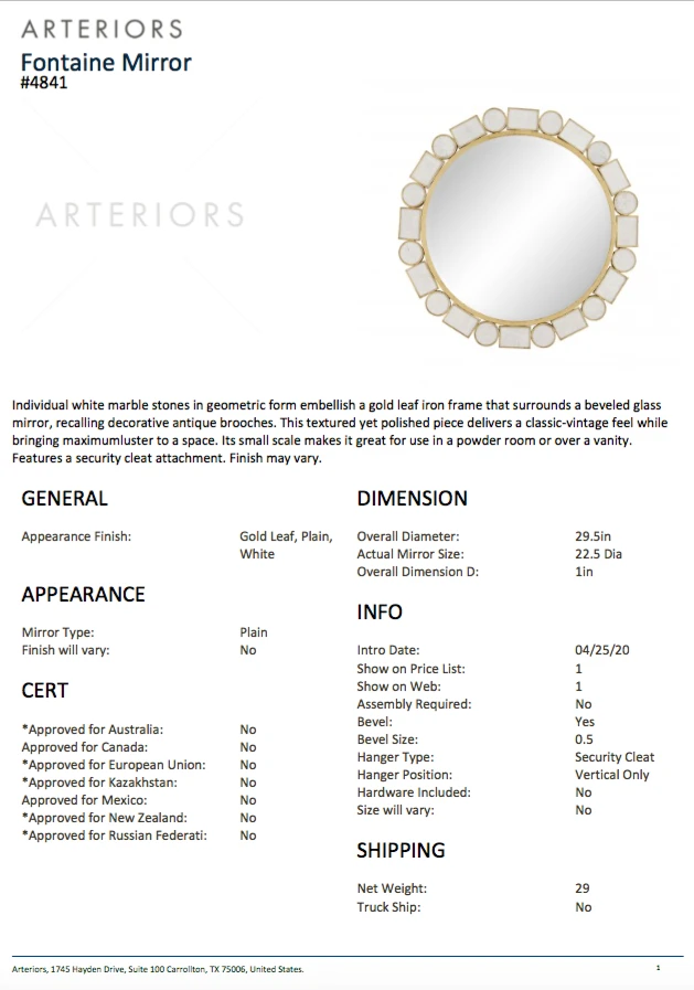 Arteriors Home New Arrivals Fontaine Mirror 6 Arteriors Home New Arrivals Fontaine Mirror