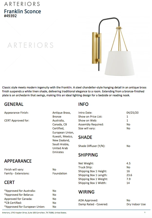 Arteriors Home Franklin Sconce 10 Arteriors Home Franklin Sconce