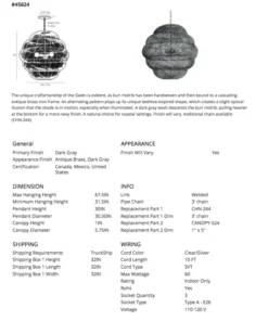 Arteriors Home Gwen Pendant Dark Gray