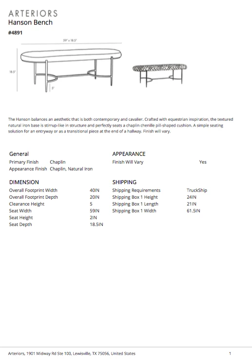Arteriors Home Hanson Bench Chaplin 10 Arteriors Home Hanson Bench Chaplin