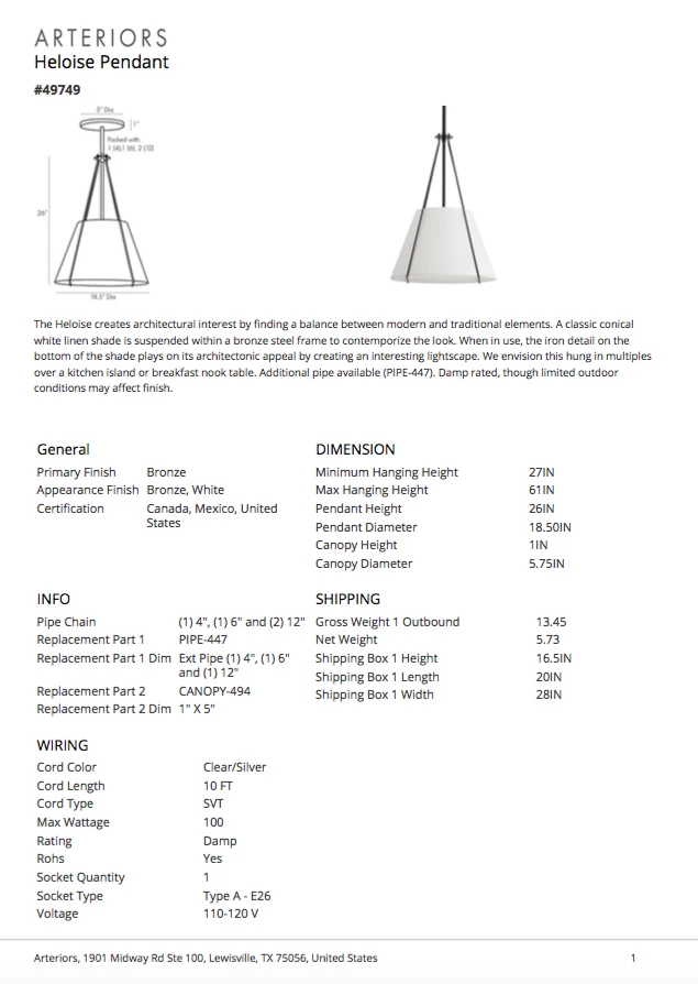 Arteriors Home Heloise Pendant Bronze 10 Arteriors Home Heloise Pendant Bronze